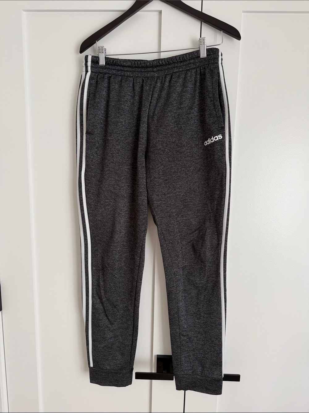 adidas Charcoal Gray Joggers with White Side Stripes